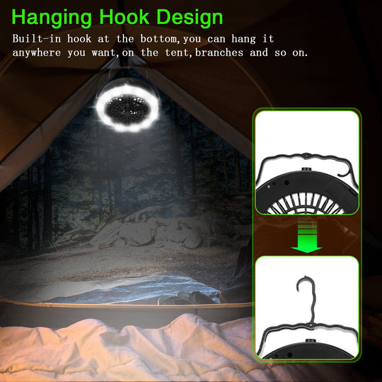 Portable Camping LED Fan 2 in 1 Outdoor Battery/USB Operated Hanging Hook Camping Hiking Travel Lantern Cooling Fan