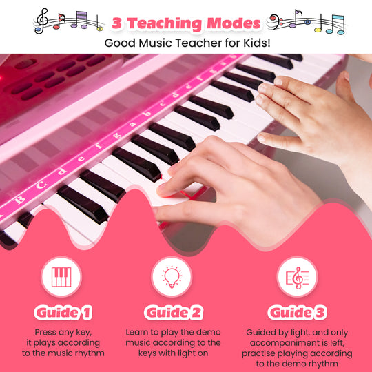 37 Keys Kids Piano Keyboard with Stool and Piano Lid-Pink