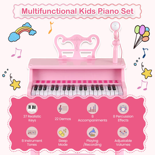37 Keys Music Piano with Microphone Kids Piano Keyboard with Detachable Music Stand