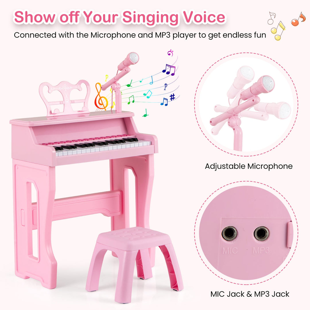 37 Keys Music Piano with Microphone Kids Piano Keyboard with Detachable Music Stand