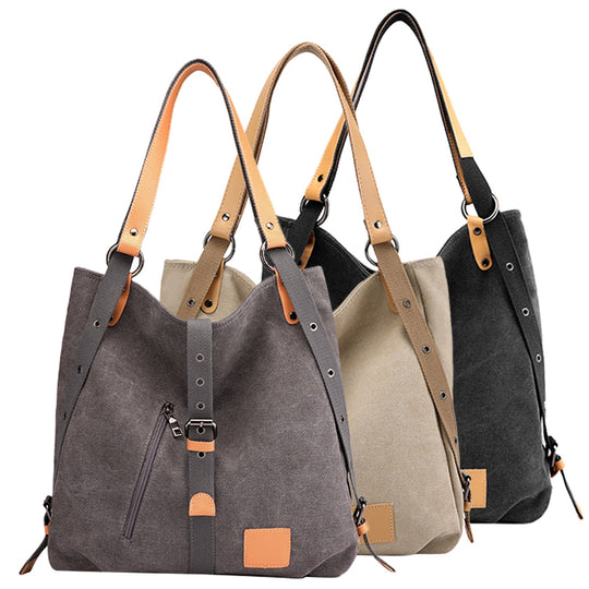 Ladies Canvas Tote Bag Multifunctional Purse Handbag Adjustable Shoulder Rucksack Convertible Backpack Wear-Resistant Dirt-Proof For Women School Offi
