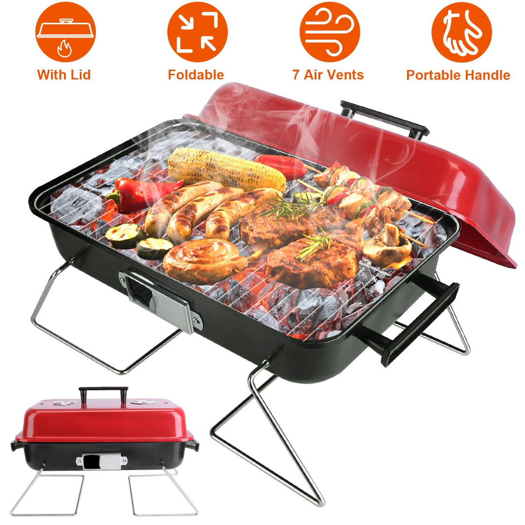 Portable Charcoal Grill OutdoorÊTabletop Grill Small Barbecue Smoker Folding BBQ Grill with Lid for Backyard Camping Picnics Beach