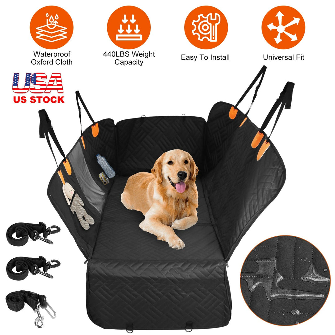 Dog Car Seat Cover For Back Seat Waterproof Oxford Cloth Seat Cover Hammock Non-Slip Scratchproof Back Seat Extender with Side Flap Mesh Window Storag