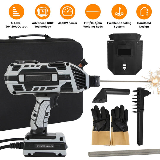 110V 120Amp Welding Machine 4600W Portable ARC Welder Gun Hand Held Welding Machine Electric Stick Welder with 20-120Amp Output IGBT Inverter for 1/16