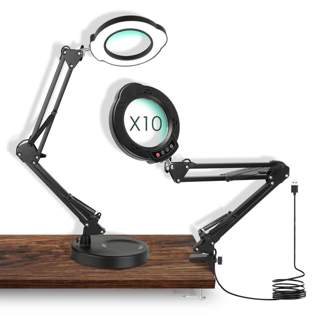 10X Magnifying Lamp – Adjustable Light, Clamp Stand, 5 Color Modes