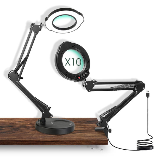 10X Magnifying Lamp – Adjustable Light, Clamp Stand, 5 Color Modes