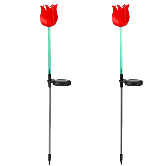 2Pcs Solar Powered Tulip Garden Light Wind Mill Waterproof Landscape Stake Lamp Decorative Lawn Lights For Yard Driveway Walkway Patio