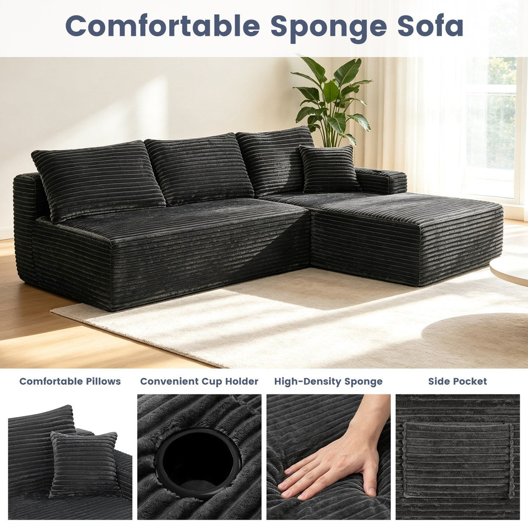 96" L-Shaped Sectional Sofa with Chaise in Plush Corduroy