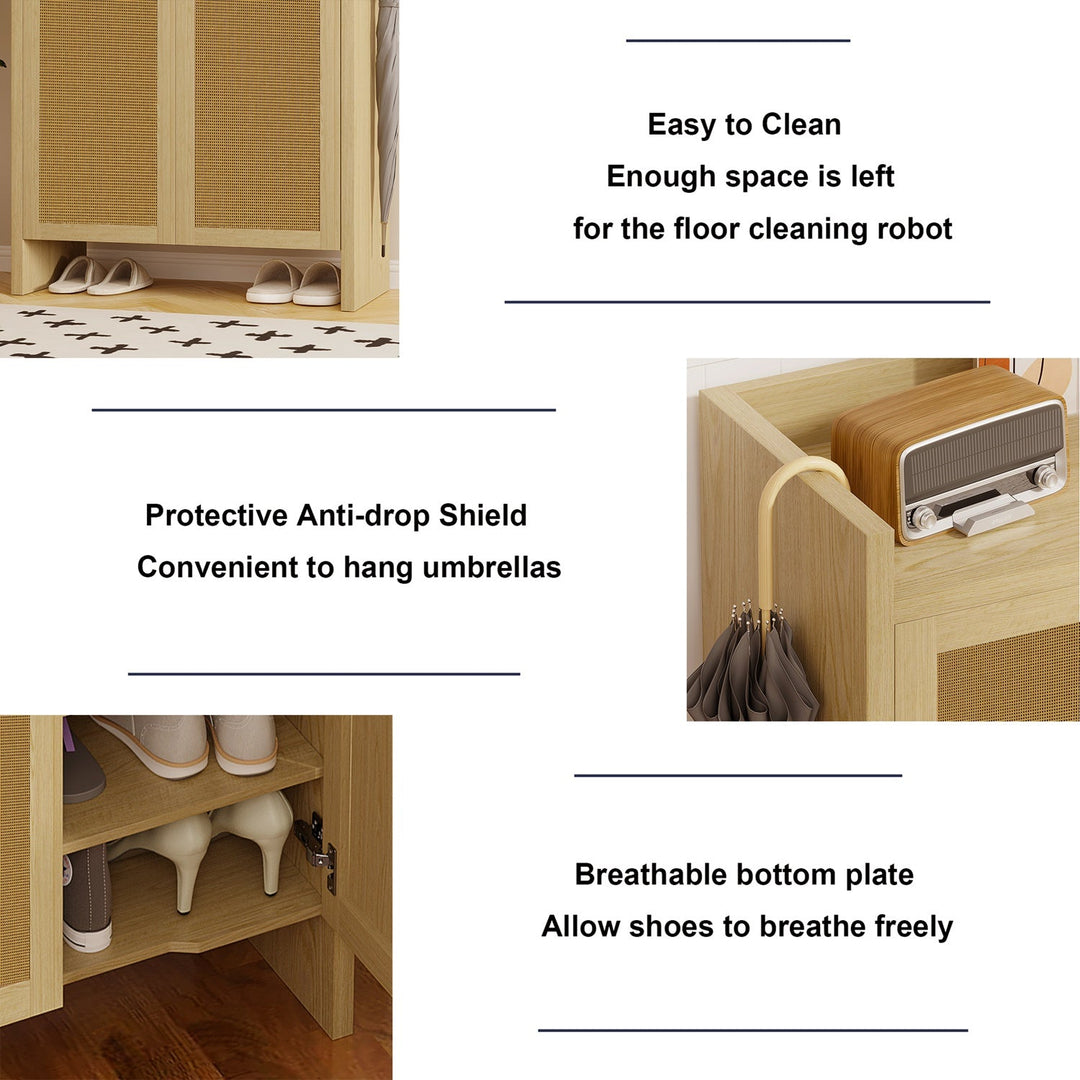 Rattan Shoe Cabinet with Doors, 6-Tier Storage Organizer