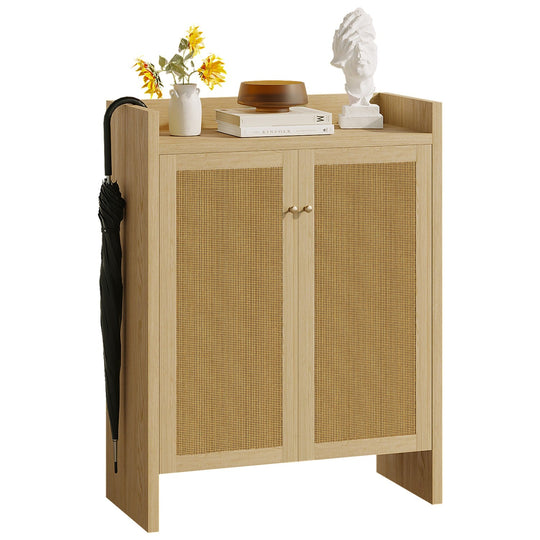 Rattan Shoe Cabinet with Doors, 6-Tier Storage Organizer