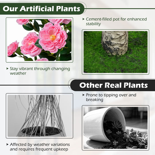Artificial Camellia Tree 39.5" with Cement Pot