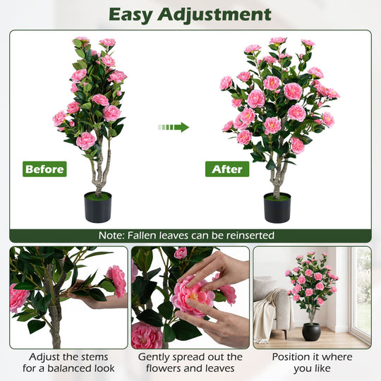 Artificial Camellia Tree 39.5" with Cement Pot