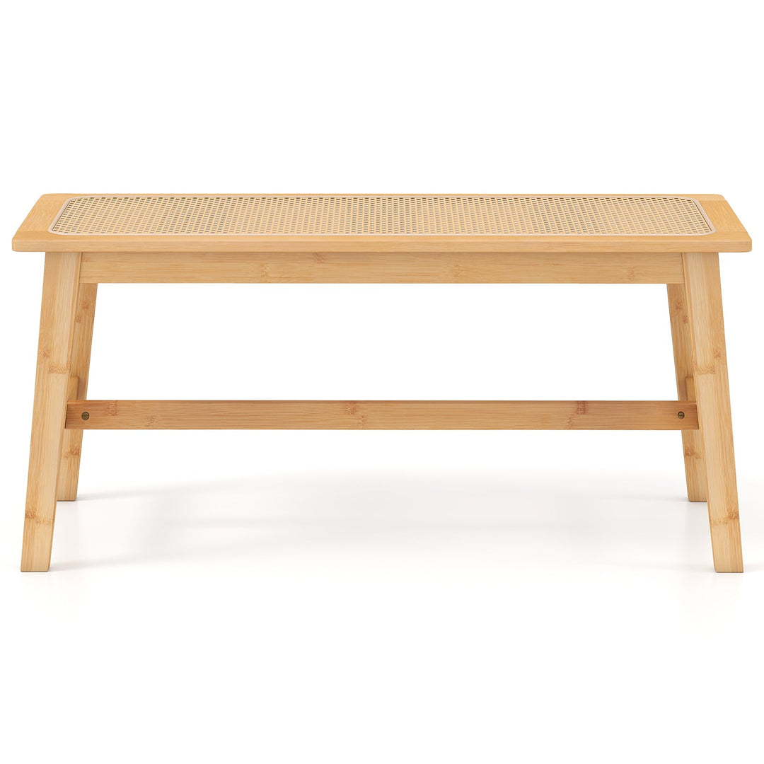 39.5 Inch Bamboo Dining Bench with Handwoven Rattan Seat for Indoor Outdoor-Natural