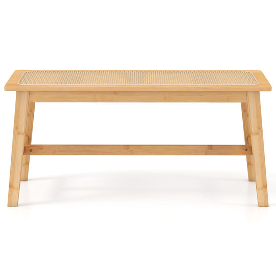 39.5 Inch Bamboo Dining Bench with Handwoven Rattan Seat for Indoor Outdoor-Natural