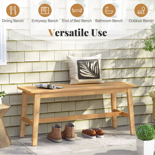 39.5 Inch Bamboo Dining Bench with Handwoven Rattan Seat for Indoor Outdoor-Natural