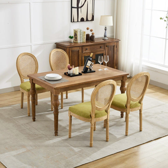 French Oval Rattan Back Dining Chairs Set of 2 - Solid Wood