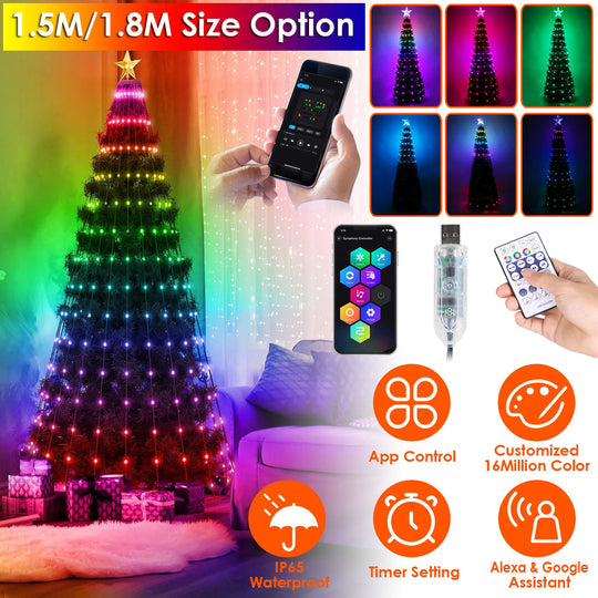 5.9FT 234Pcs LED Lights Collapsible Christmas Tree Light with Remote App Control IP65 Waterproof Customized Multi-Color Mode Timer Setting Work with A