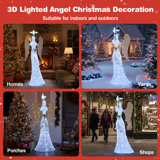 3D Lighted Angel Christmas Decoration 5.5 FT Halo Angel