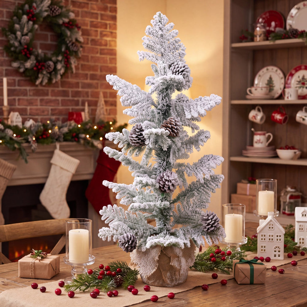 3ft Tabletop Christmas Tree with Snow Flocked Pine Cones