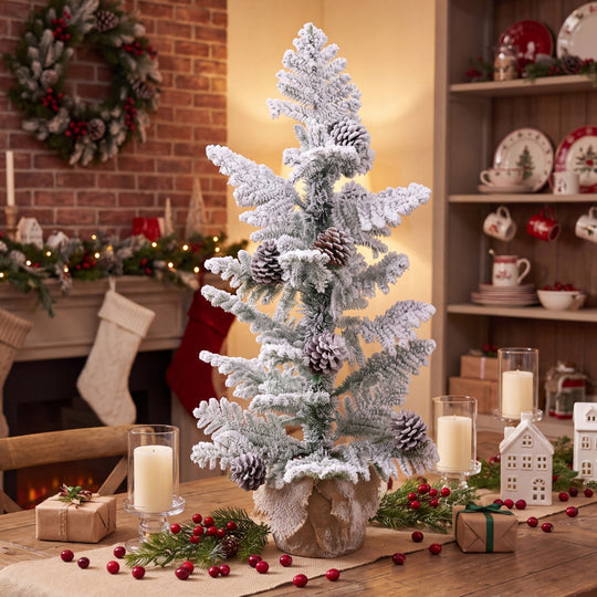 3ft Tabletop Christmas Tree with Snow Flocked Pine Cones