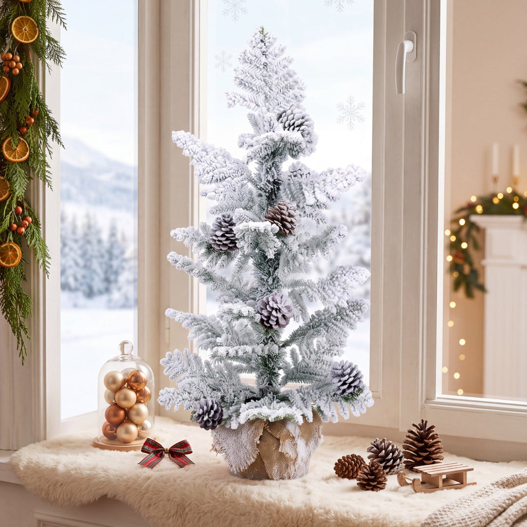 3ft Tabletop Christmas Tree with Snow Flocked Pine Cones