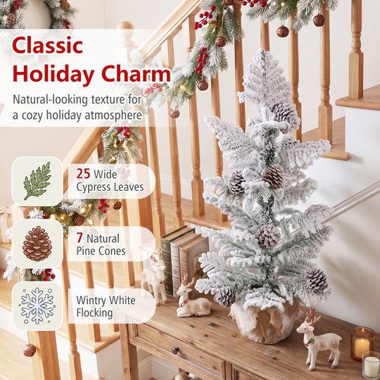 3ft Tabletop Christmas Tree with Snow Flocked Pine Cones