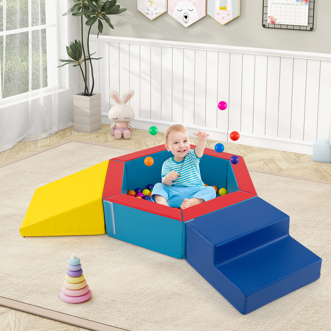 3-Piece Baby Foam Climbing Blocks Climb and Crawl Set with 100 Ocean Balls-Yellow