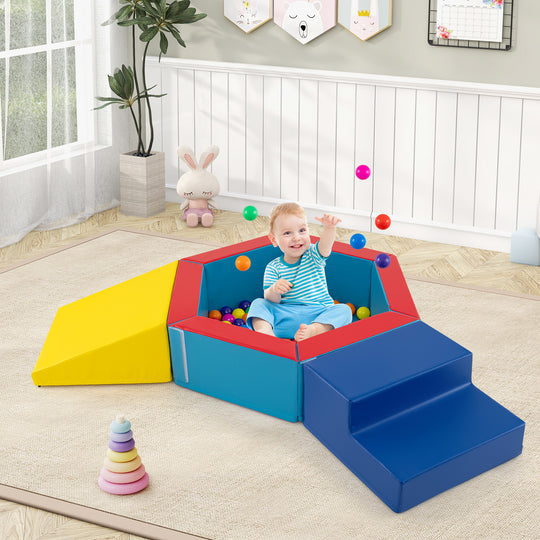 3-Piece Baby Foam Climbing Blocks Climb and Crawl Set with 100 Ocean Balls-Yellow