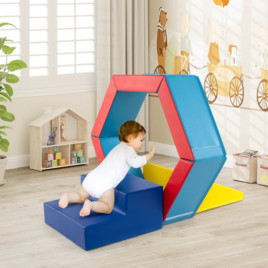 3-Piece Baby Foam Climbing Blocks Climb and Crawl Set with 100 Ocean Balls-Yellow