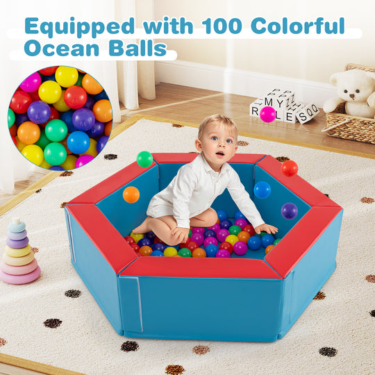 3-Piece Baby Foam Climbing Blocks Climb and Crawl Set with 100 Ocean Balls-Yellow