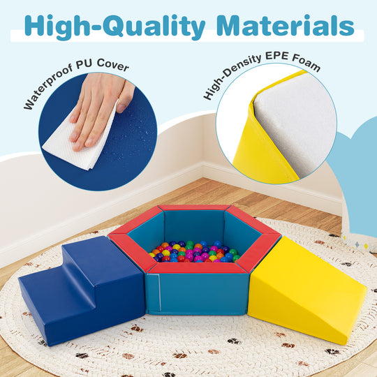 3-Piece Baby Foam Climbing Blocks Climb and Crawl Set with 100 Ocean Balls-Yellow
