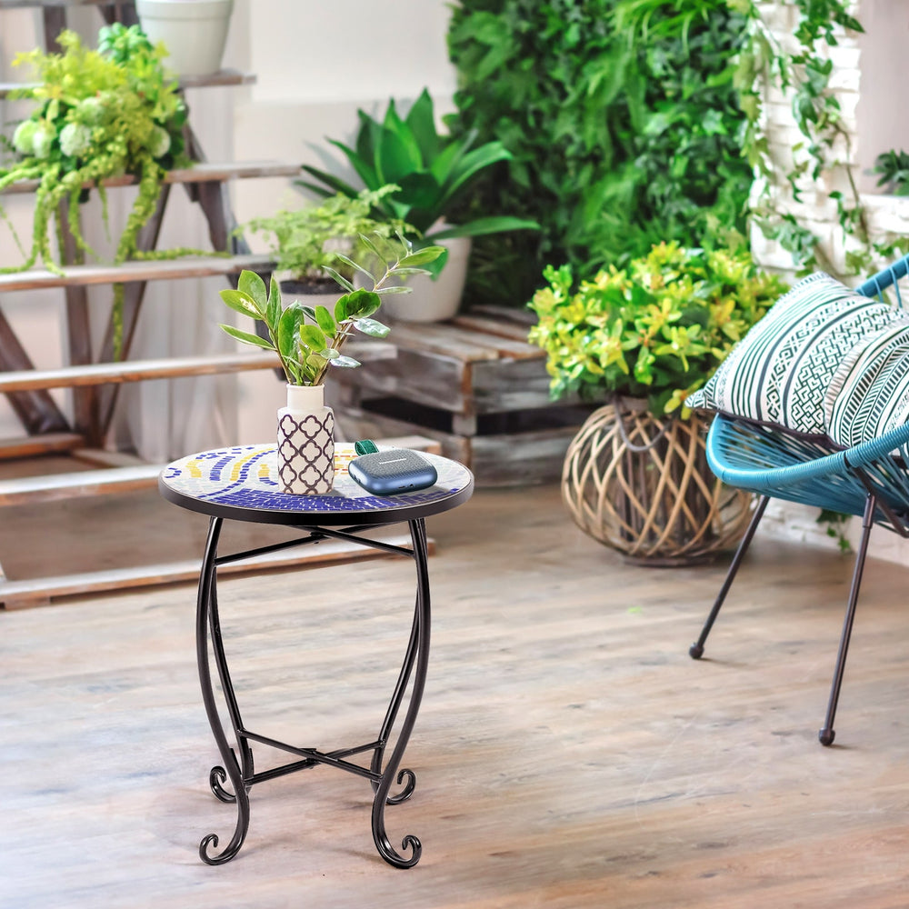 Outdoor Indoor Steel Accent Plant Stand Cobalt Table