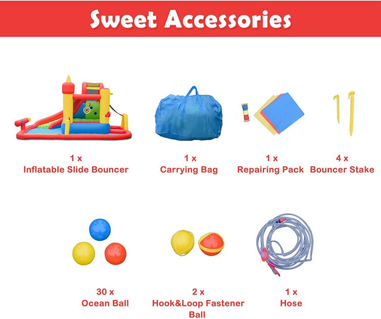 Inflatable Water Slide Jumper Bounce House with Ocean Ball without Blower