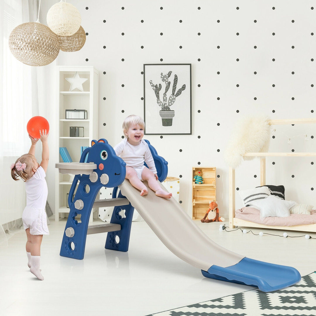 3-in-1 Kids Slide Baby Play Climber Slide Set with Basketball Hoop