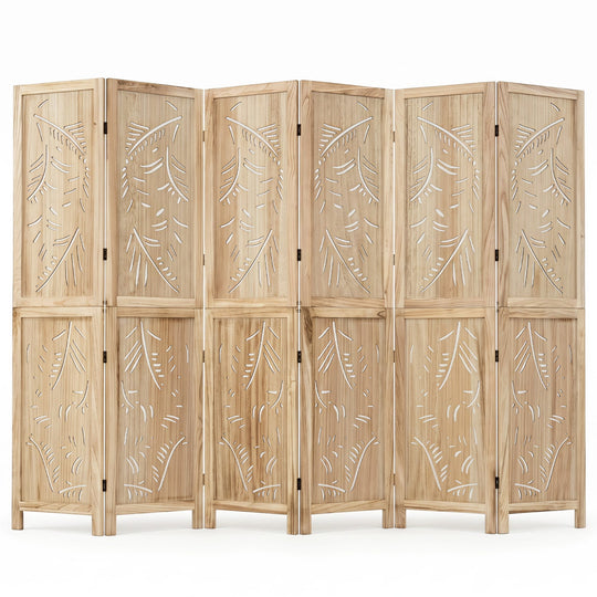 6-Panel Room Divider with Palm Leaf Design - 67" Tall