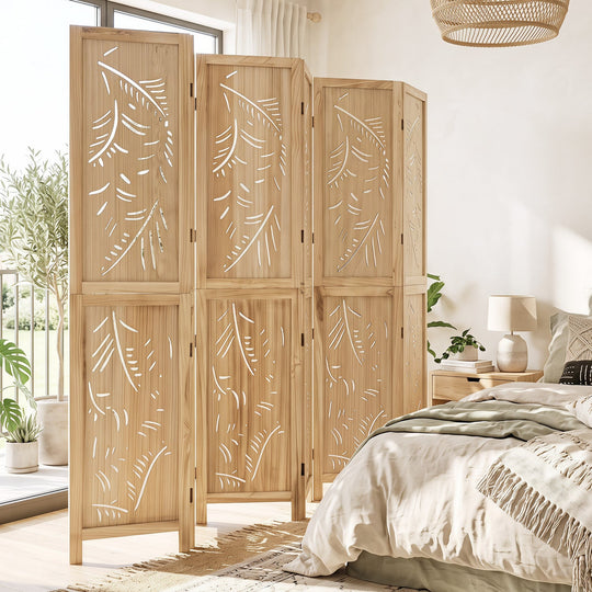 6-Panel Room Divider with Palm Leaf Design - 67" Tall