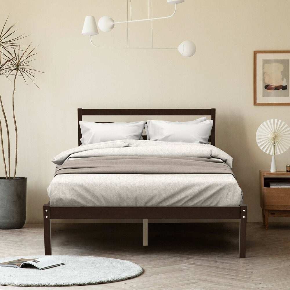 Full Size Bed frame Foundation with Solid Wooden Slat Suppor