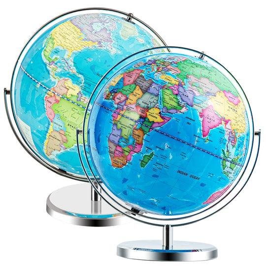 13 Inch Illuminated World Globe 720° Rotating Map with LED Light