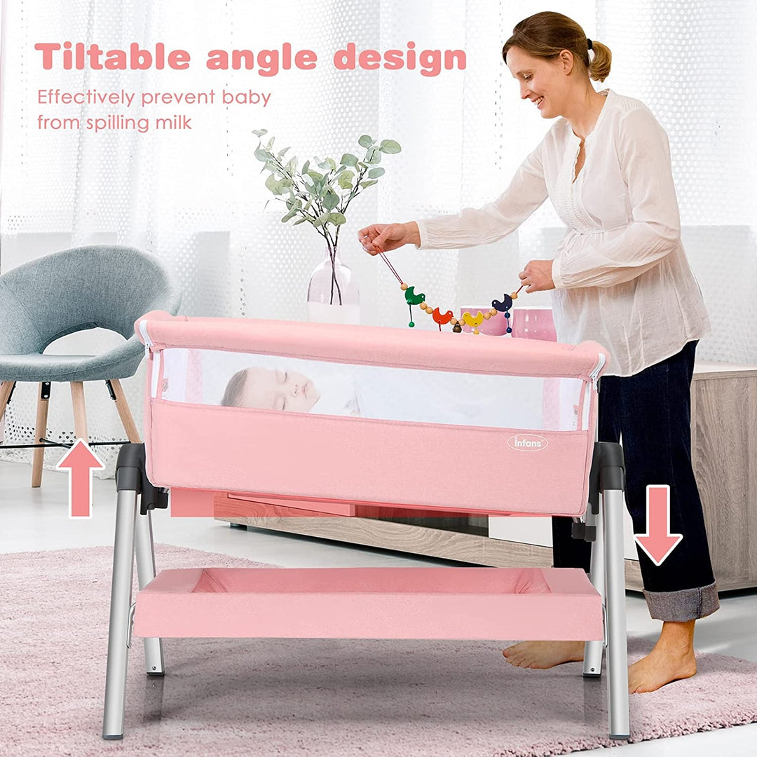 Portable Baby Bedside Sleeper with Adjustable Heights and Angle-Pink