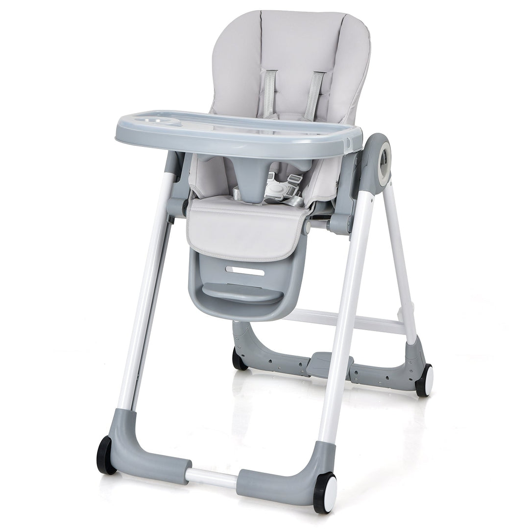 Baby Folding Convertible High Chair with Wheels and Adjustable Height