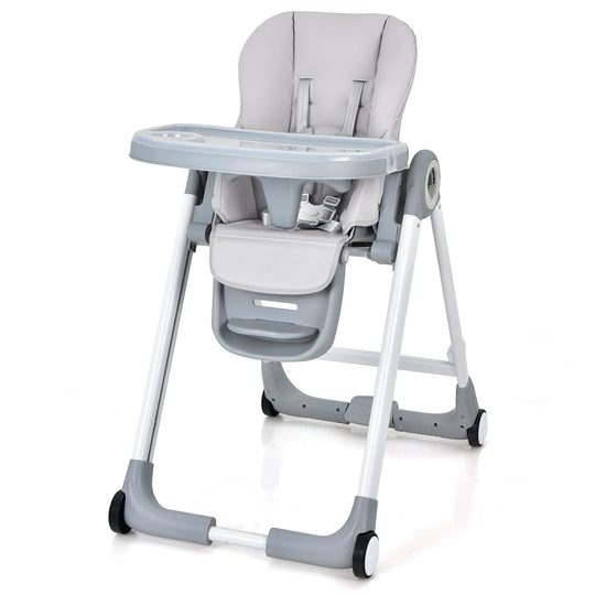 Baby Folding Convertible High Chair with Wheels and Adjustable Height