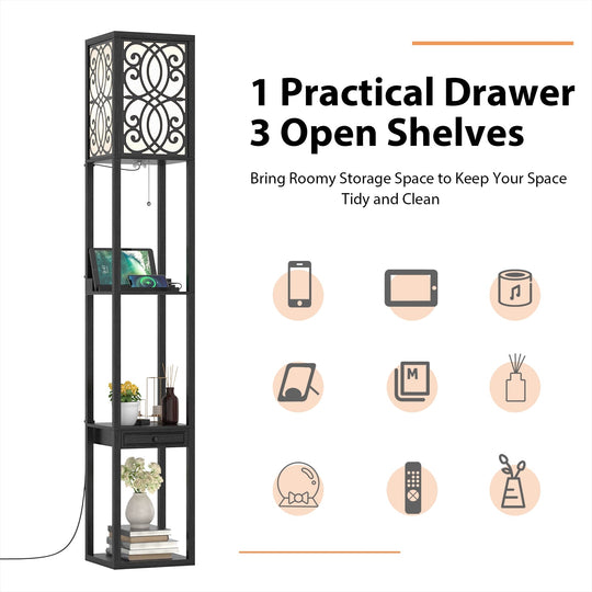 Modern Standing Shelf Lamp with 1 Power Outlet and 2 USB Ports