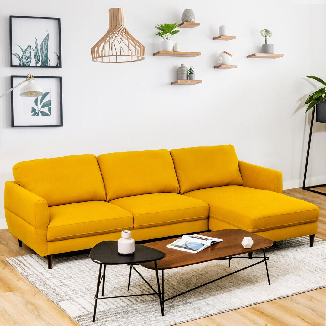 L-Shaped Fabric Sectional Sofa with Chaise Lounge and Solid Wood Legs