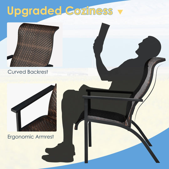 3 Pieces Patio Rattan Bistro Set with High Backrest and Armrest