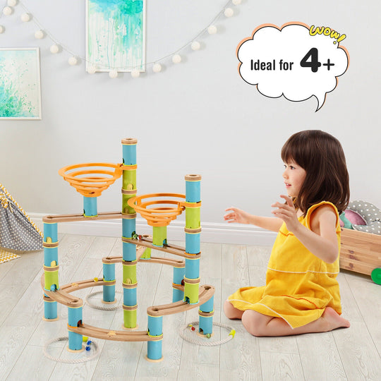 162 Pieces Bamboo Marble Run Educational Learning Toy Set