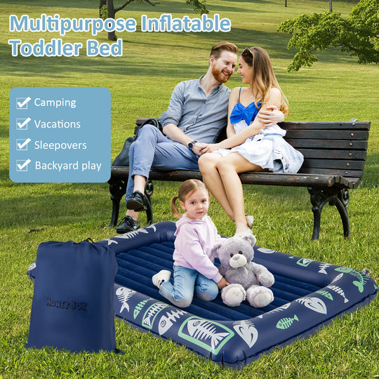 Inflatable Toddler Travel Bed with Electric Pump and Raised Bed Rails-Blue