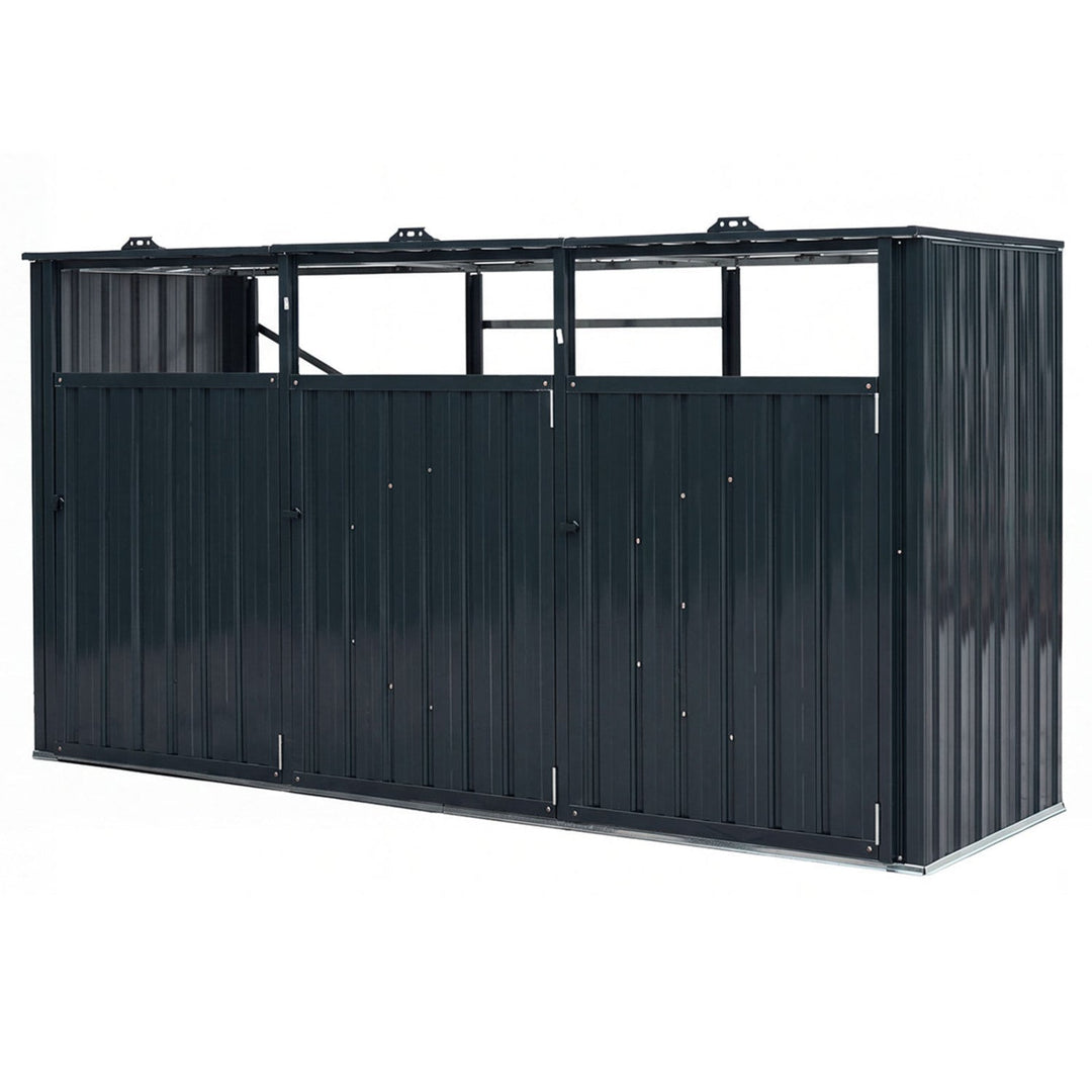3-Bin Metal Trash Can Storage Shed with Flip-Up Lids for Yard