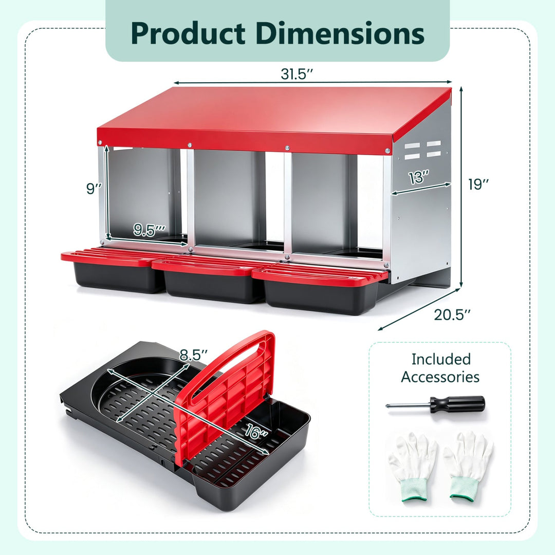 3-Compartment Roll Away Metal Chicken Nesting Box