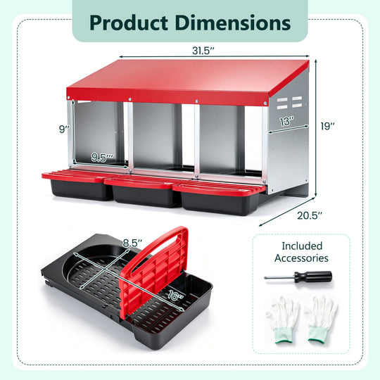 3-Compartment Roll Away Metal Chicken Nesting Box