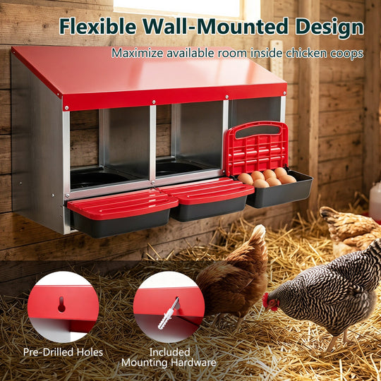 3-Compartment Roll Away Metal Chicken Nesting Box